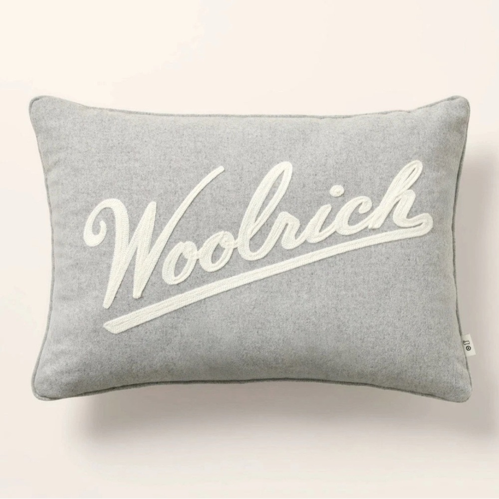 Woolrich × Target - Gray & White Embroidered Logo Lumbar Toss Pillow Ltd Edition